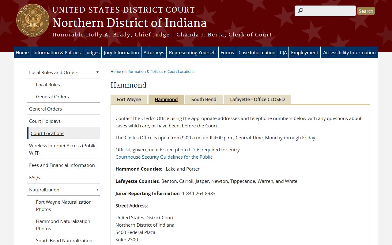 Newton County Circuit Court and Superior Court Northern District Hammond routing